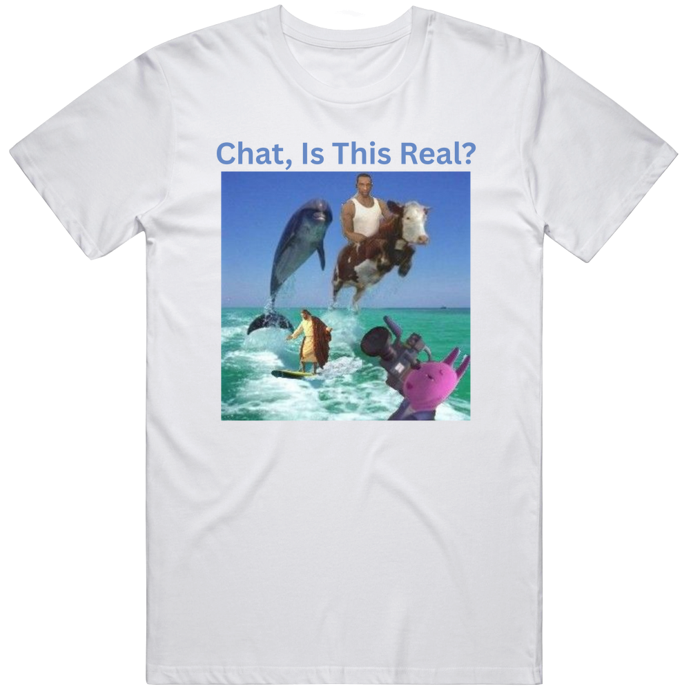 Chat Is This Real? Cow Shirt, Inappropriate Gen Z Humor Iconic Slogan, Brain Rot Dank Memes T Shirt
